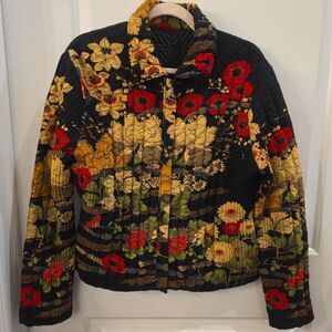 UBU Black Beaded Asian-Inspired Quilted Bomber Jacket Sz L Boho Dark Cottagecore